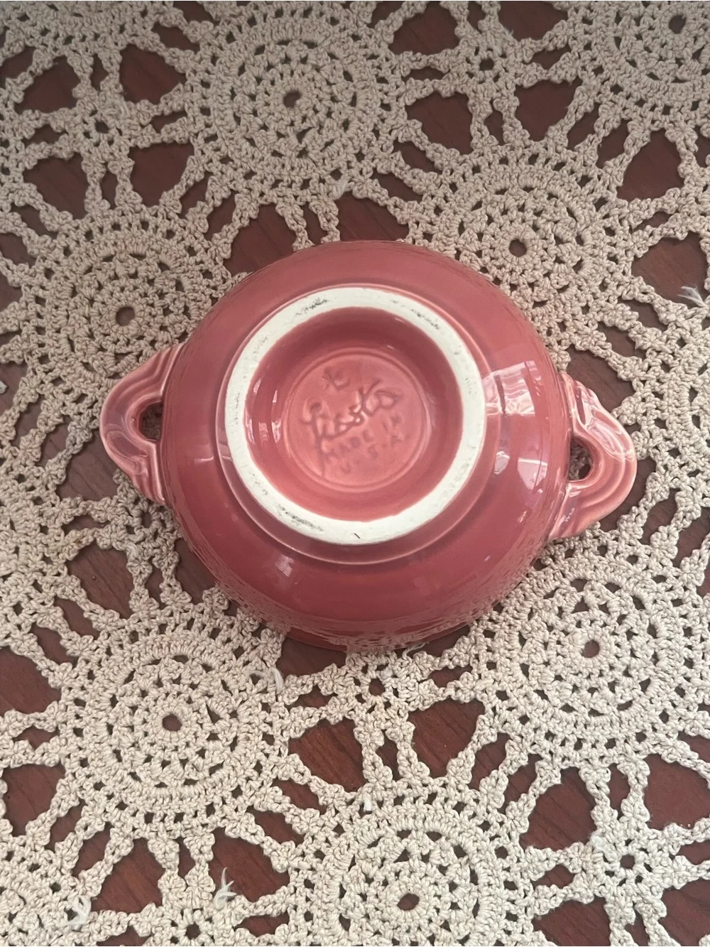 Vintage Fiesta Rose Pink Double Handle Soup Bowl USA Homer Laughlin Cottagecore